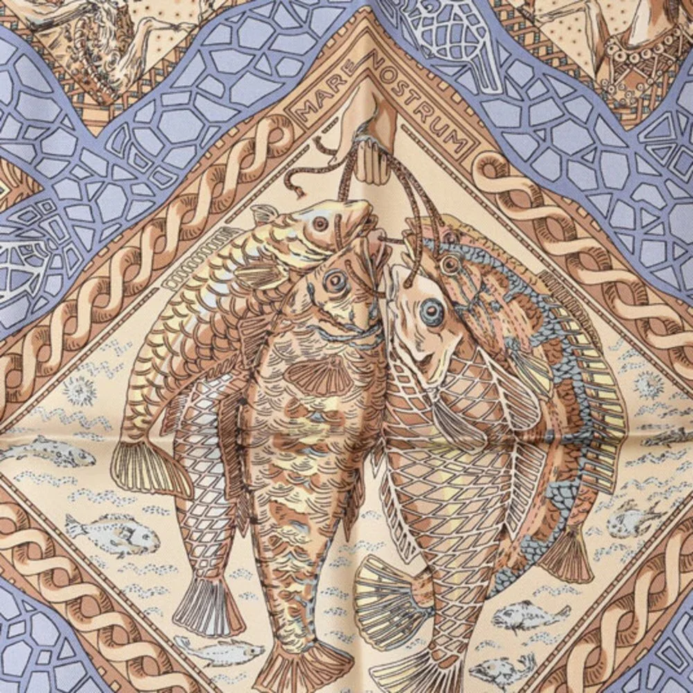 HERMES Blue Silk Scarf - Picture 5 of 9